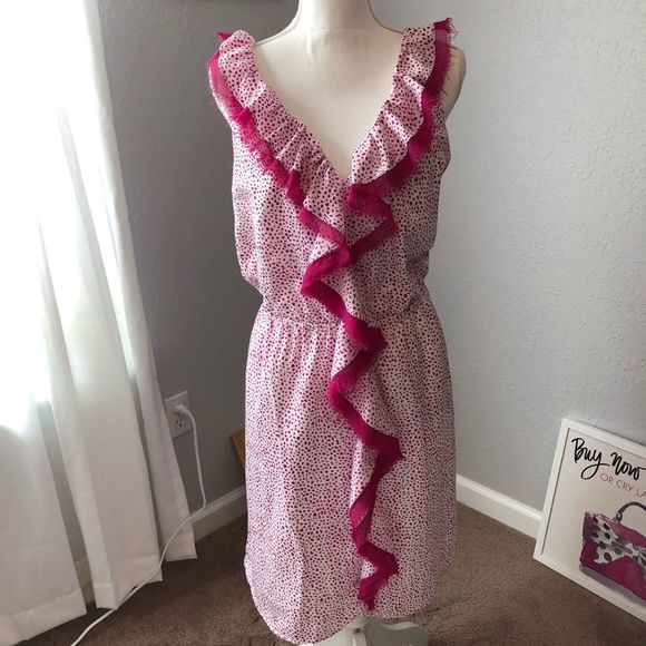 LOFT Pink & White Ruffle Dress - Picture 1 of 4